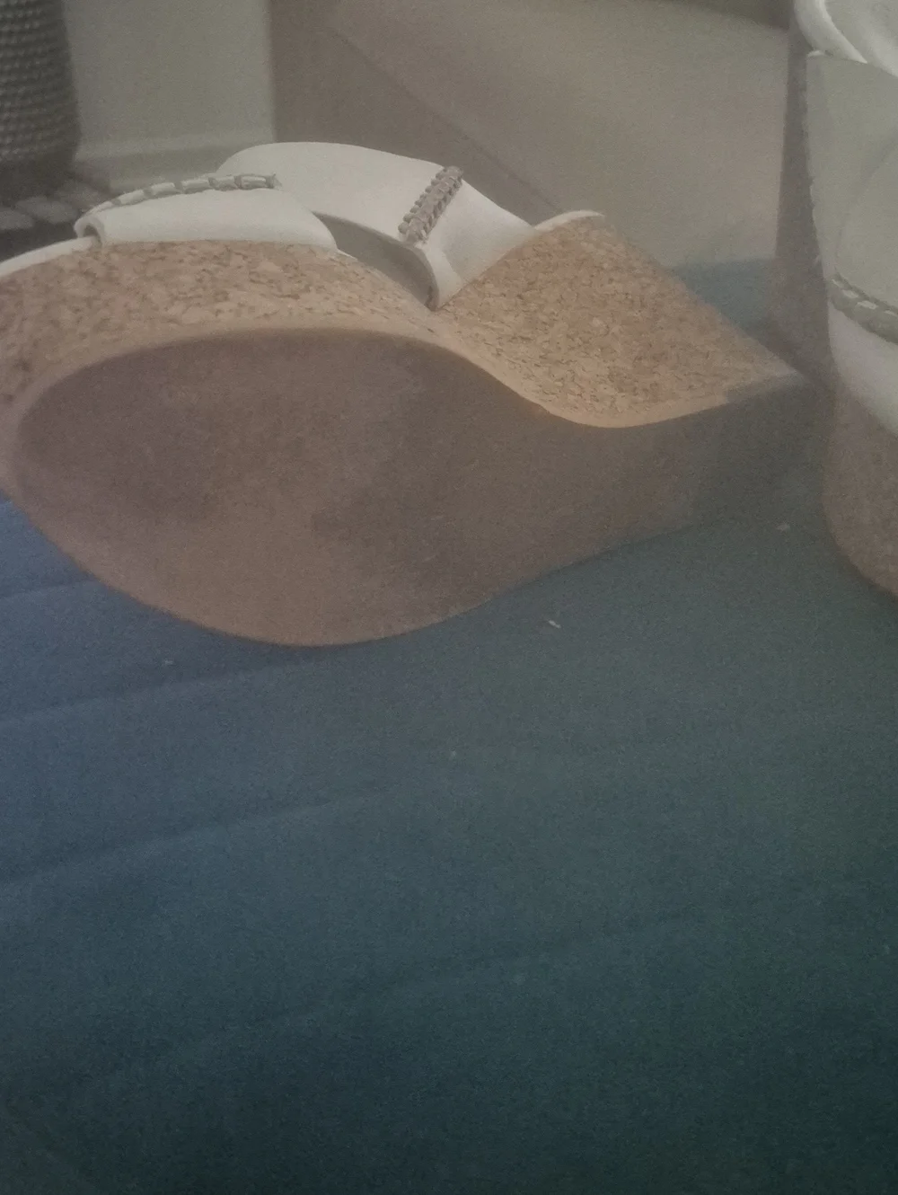 Calvin Klein White Cross-Strap Cork Platform Wedge Slides